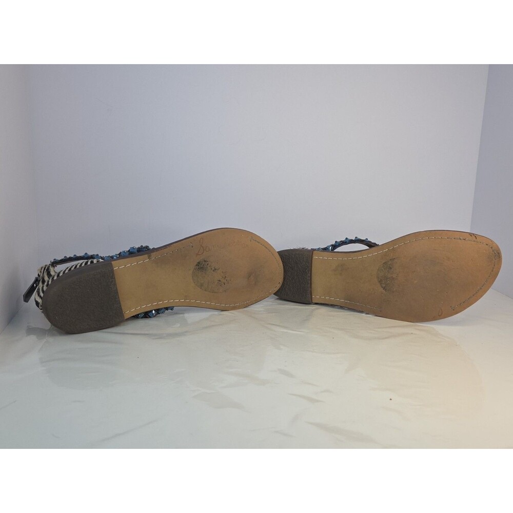 Sam Edelman 'GREYSON' Turquoise Studded Blue Leather Sandal Cowhide Backheel 7.5 - Picture 9 of 11